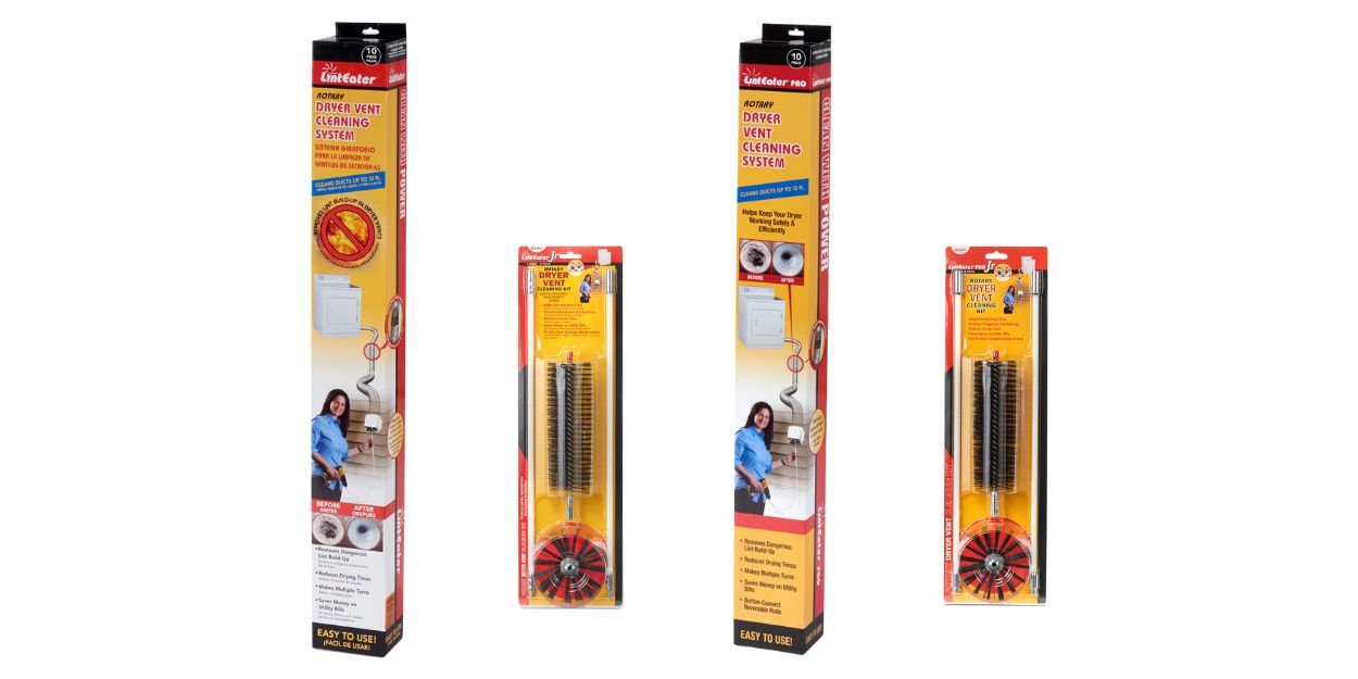All four LintEater models in their retail packaging against a white background.