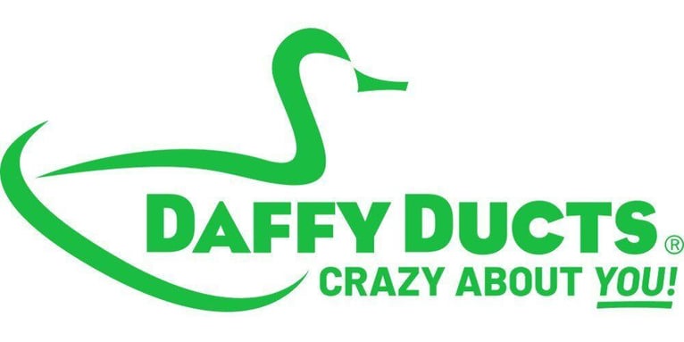 The logo for Daffy Ducts dryer vent cleaning company.