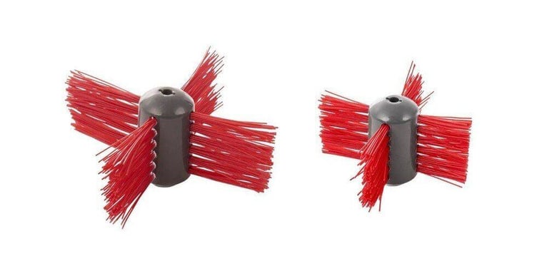Two replacement heads for a SootEater Pellet Stove Cleaning Kit displayed against a white background.