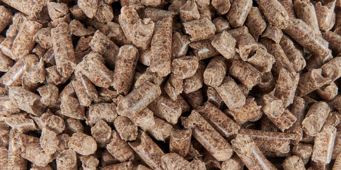 A close-up of a pile of wood pellets