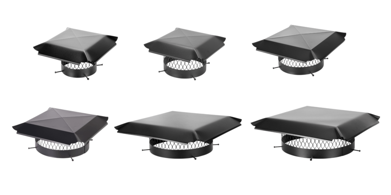 All six sizes of Draft King Galvanized Steel Round Chimney Caps displayed as thumbnail images against a white background.
