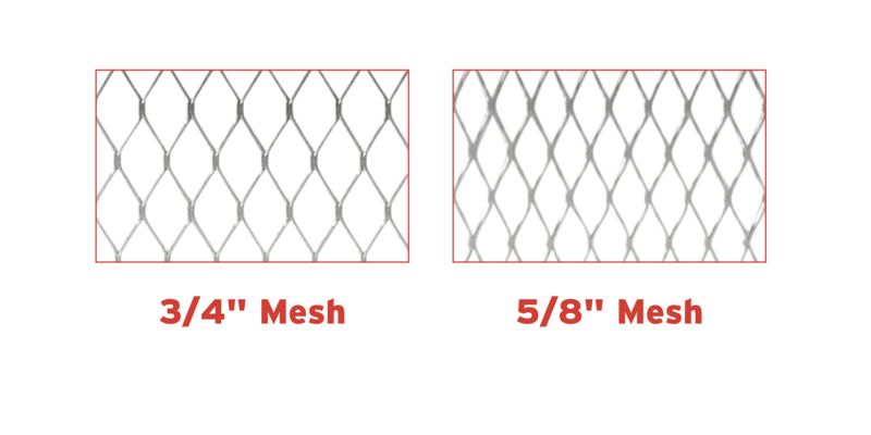 A comparison between three-quarter inch chimney cap mesh and five-eighths inch chimney cap mesh.