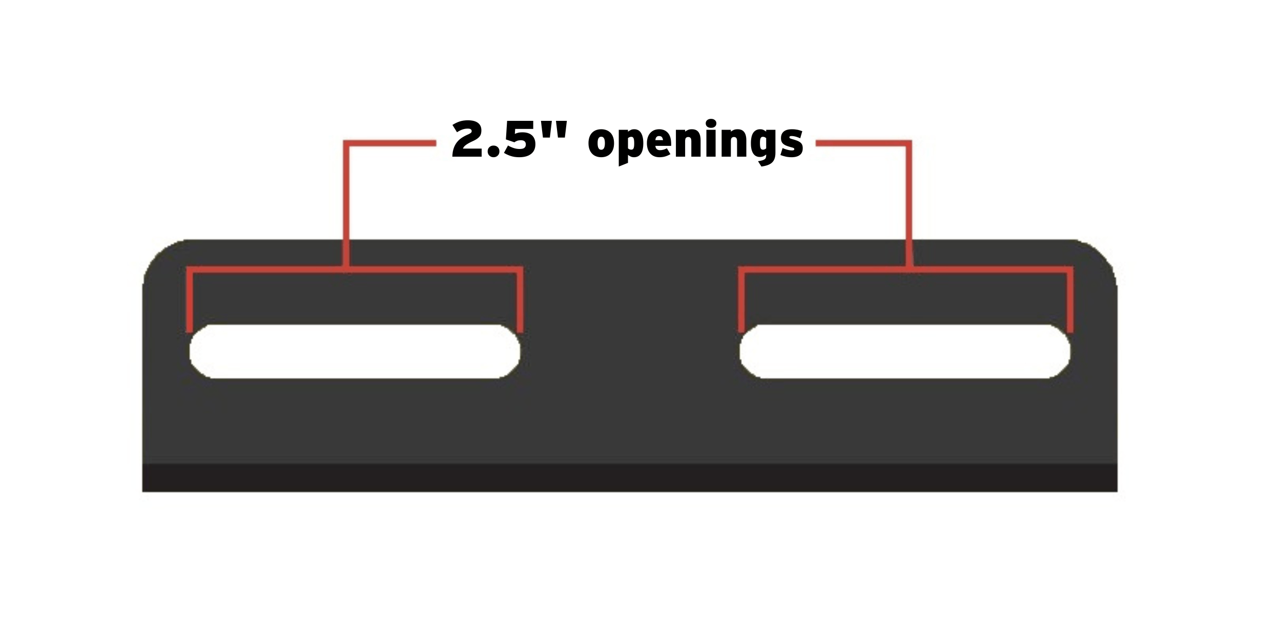A drawing indicating the width of the attachment points on the back of a Good Vibrations Z-Hitch Zero-Turn Hitch Plate.