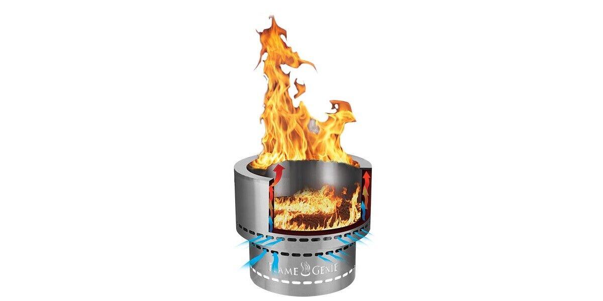 A detailed model demonstrating the airflow and combustion of a Flame Genie Pellet Fire Pit.