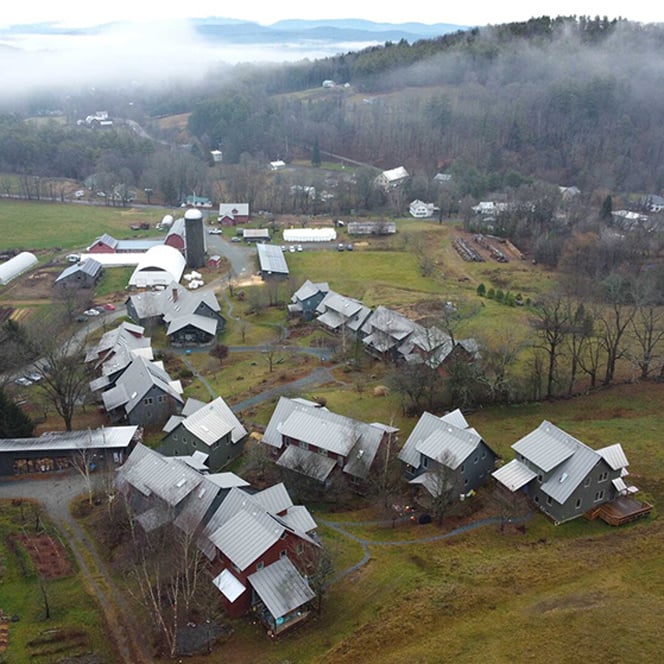 an areal image of the Cobb Hill Co-Housing community in Hartland, VT.