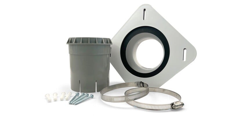 All of the components of a SnugDryer dryer vent connector kit displayed against a white background.