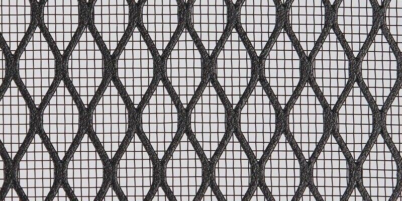 An extreme closeup of diamond-shaped metal mesh inlaid with 1.6-millimeter InsectArmor.